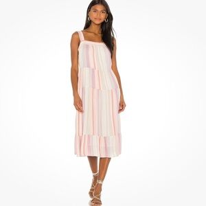 Rails Amaya Juliette Stripe Tiered Gauze Pastel/Metallic Midi Sun Dress Medium